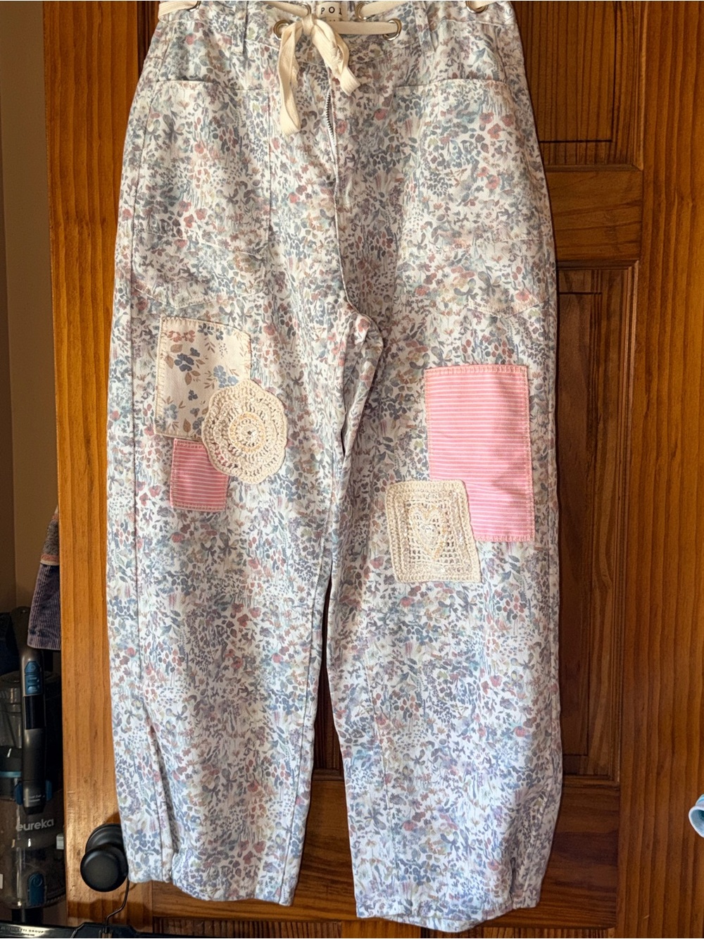 NWOT POL Floral Patchwork Pants - Pink & Blue